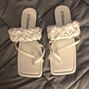 White square toed sandals